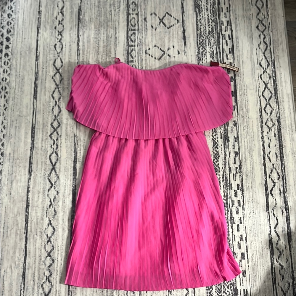 Pink Off-Shoulder Pleated Dress